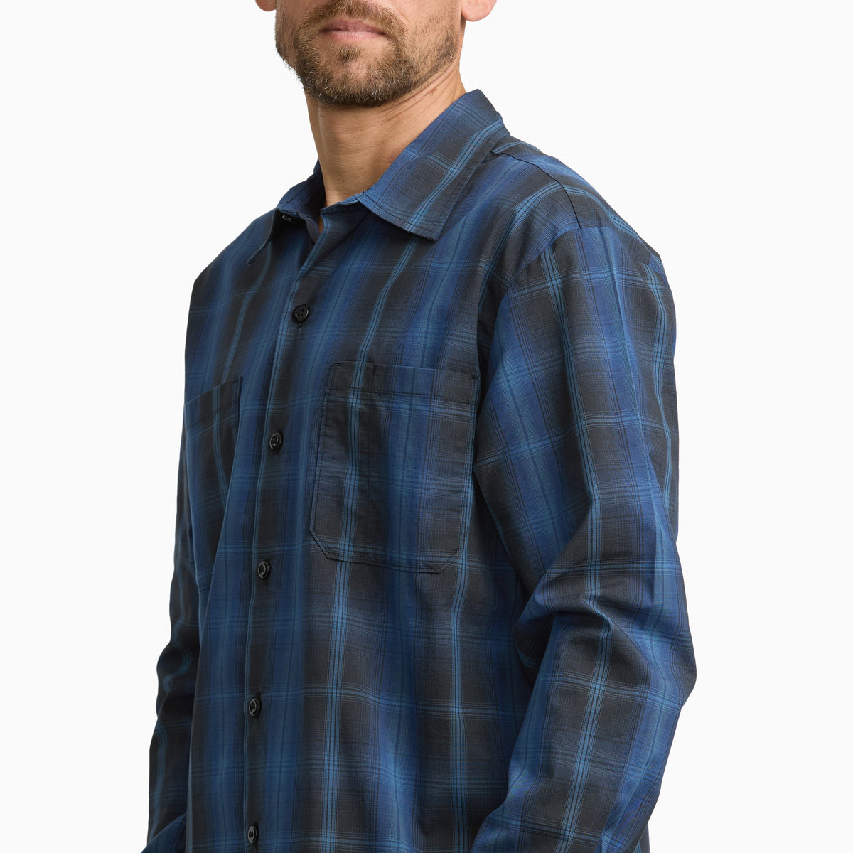 Long Sleeve Plaid Work Shirt - PEACOAT (A65)