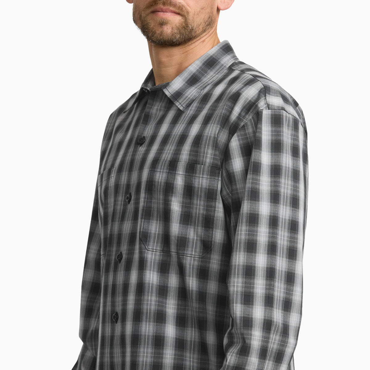 Long Sleeve Plaid Work Shirt - Black (BLK)