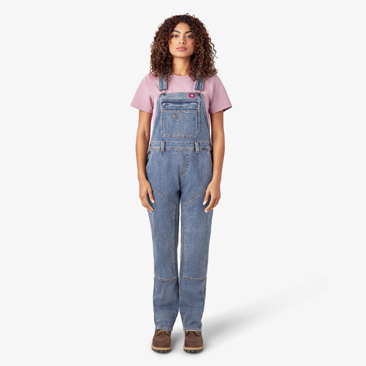 Women's Double Front Bib Overalls - Light Stonewashed Denim (LW4)
