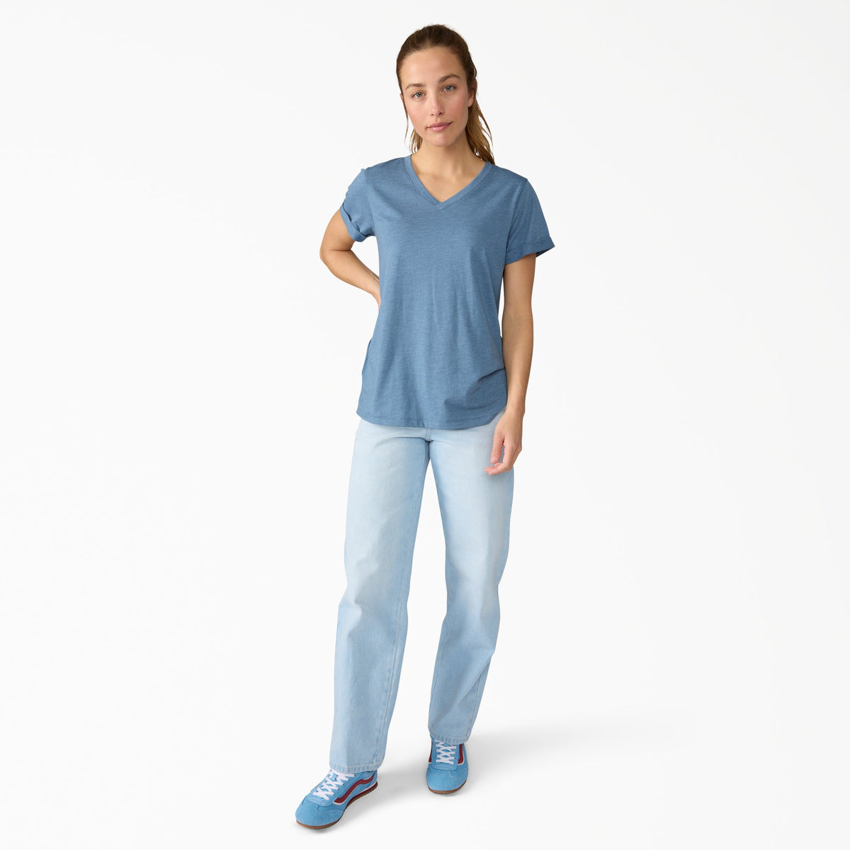Women's Cooling Performance Short Sleeve V-Neck T-Shirt - Retro Indigo Heather (L51)