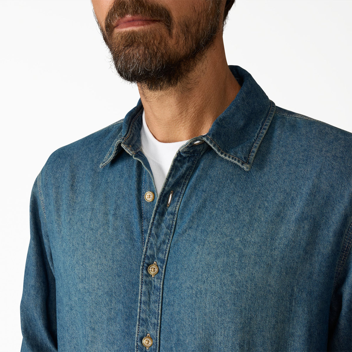 Lightweight Long Sleeve Denim Shirt - Khaki Tinted Blue (L23)
