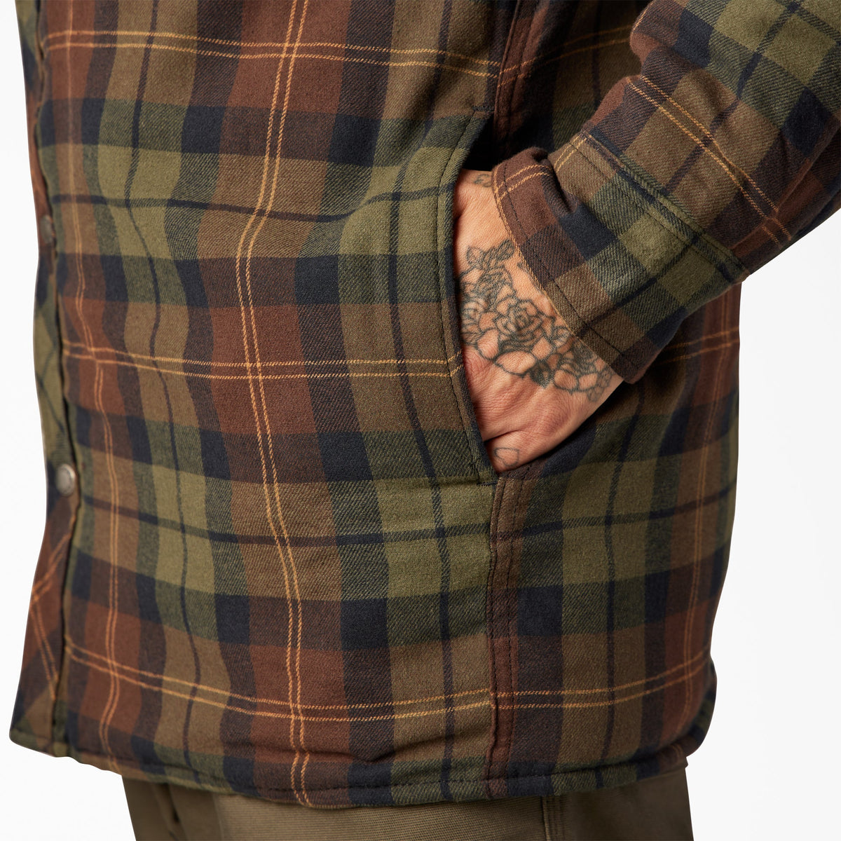Flannel Hooded Shirt Jacket - Chocolate Tactical Green Plaid (POC)