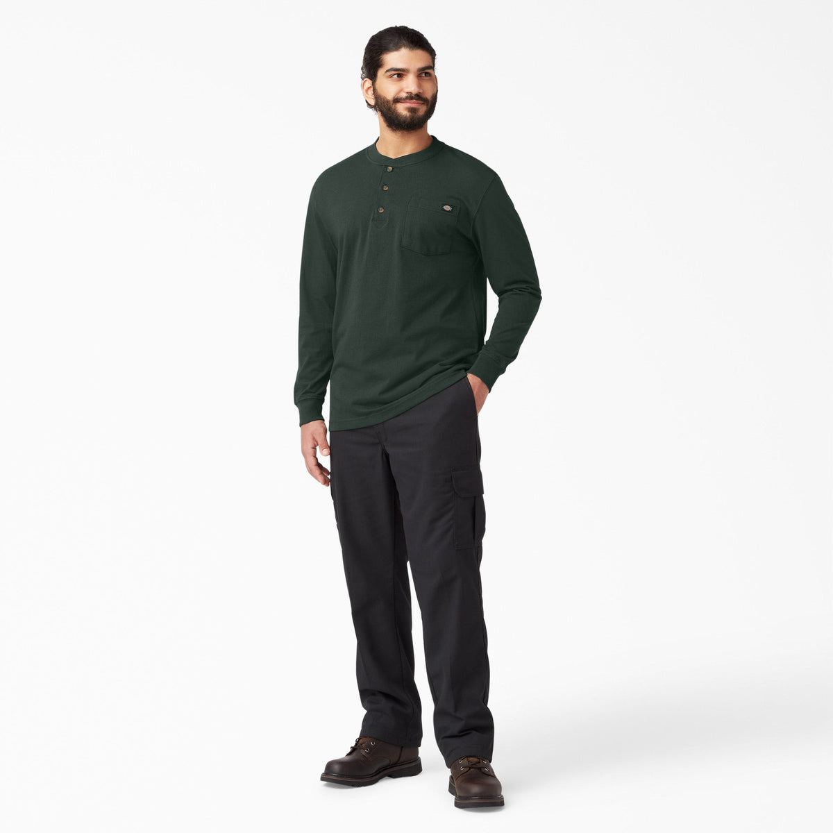Heavyweight Long Sleeve Henley T-Shirt - Hunter Green (GH)