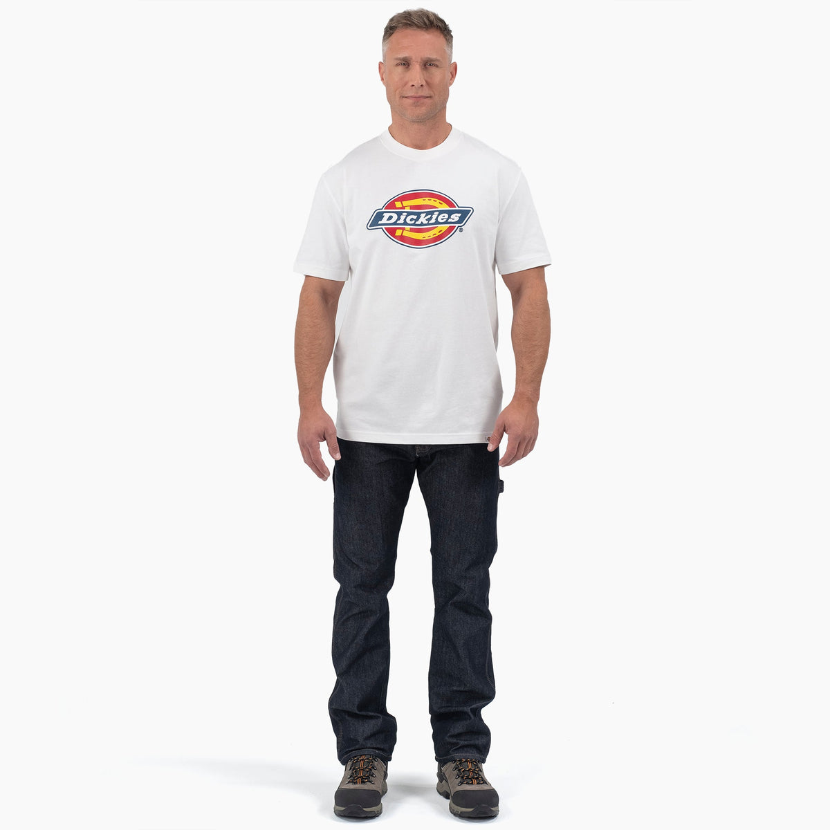 Short Sleeve Tri-Color Logo Graphic T-Shirt - White (WH)