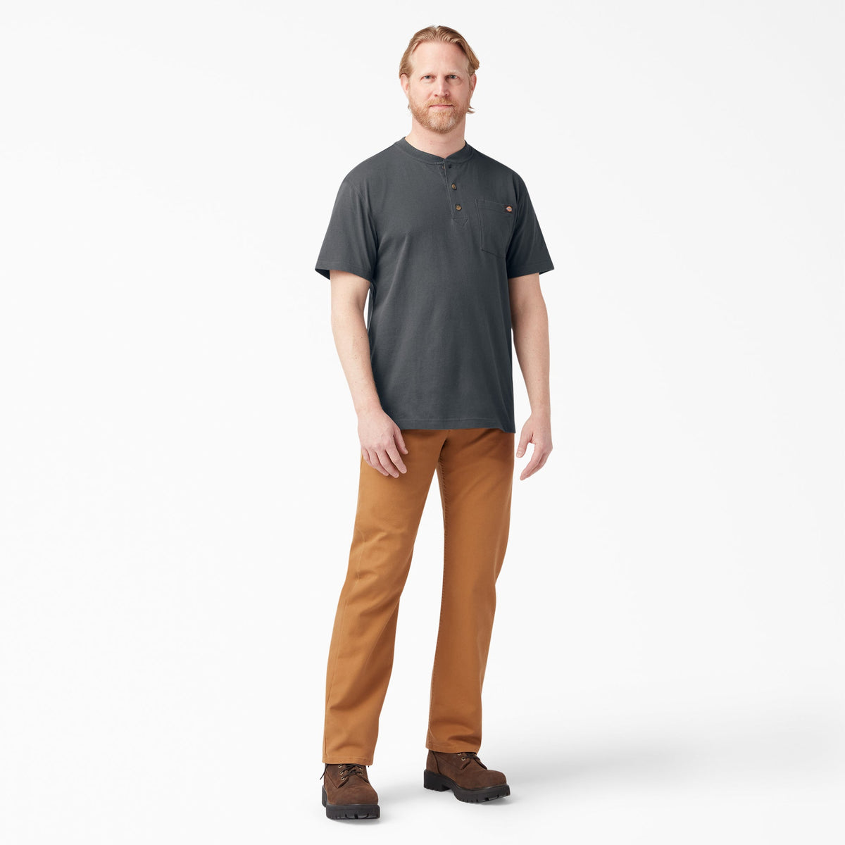 Heavyweight Short Sleeve Henley T-Shirt - Charcoal Gray (CH)