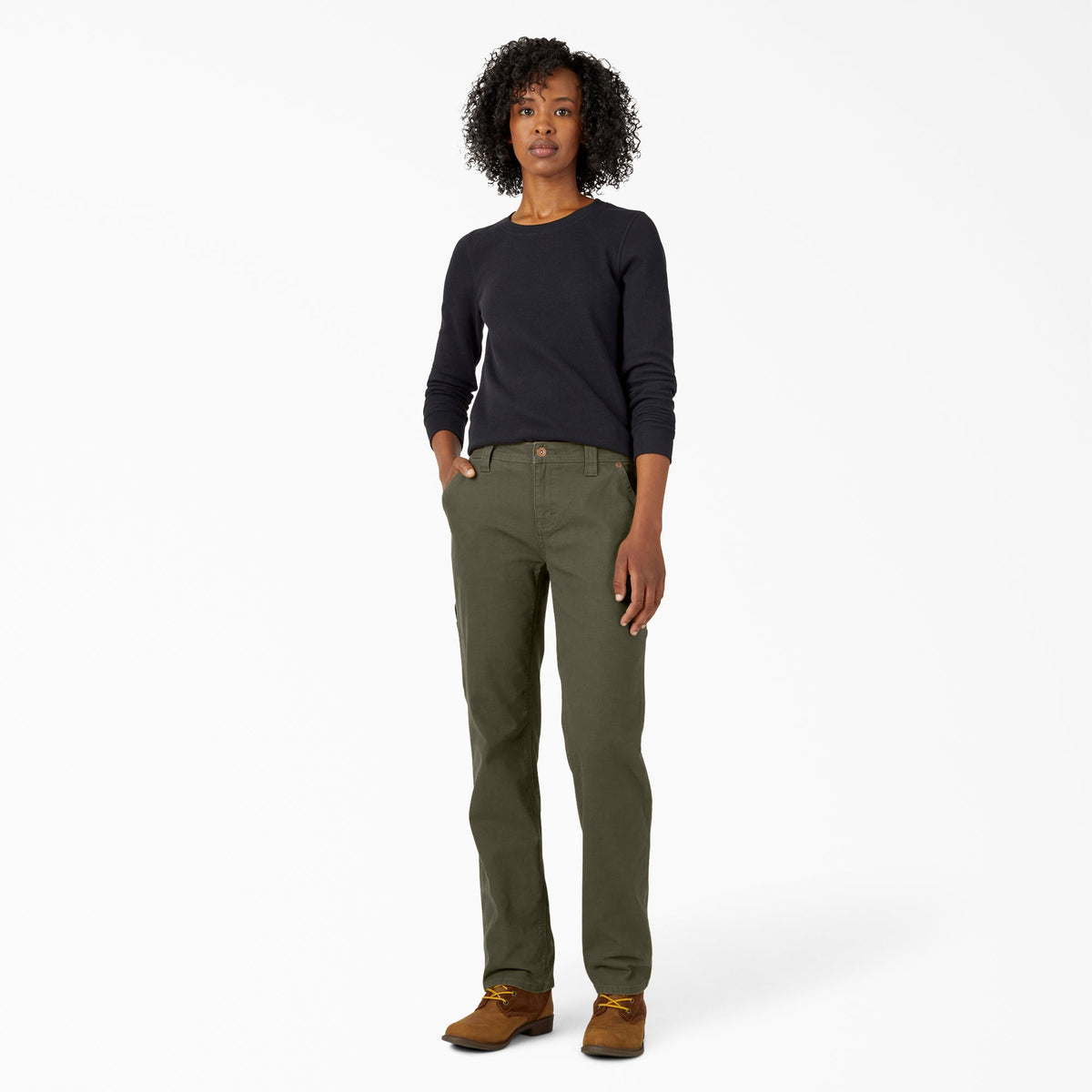Women's FLEX Relaxed Straight Fit Duck Carpenter Pants - Rinsed Moss Green (RMS)