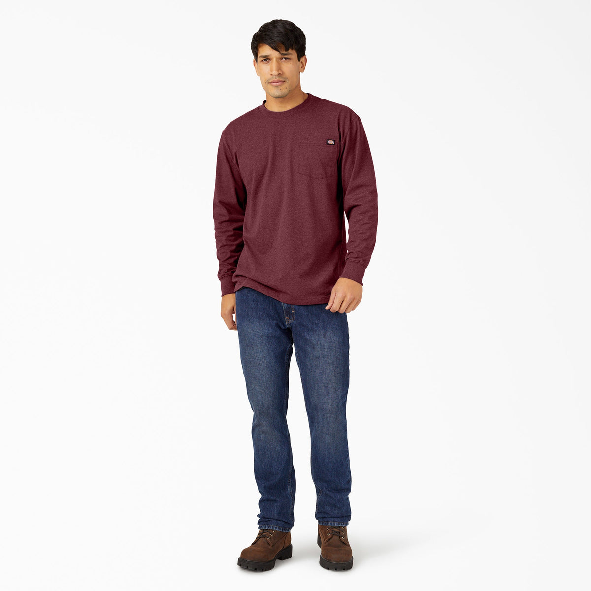 Heavyweight Heathered Long Sleeve Pocket T-Shirt - Burgundy Heather (BYD)
