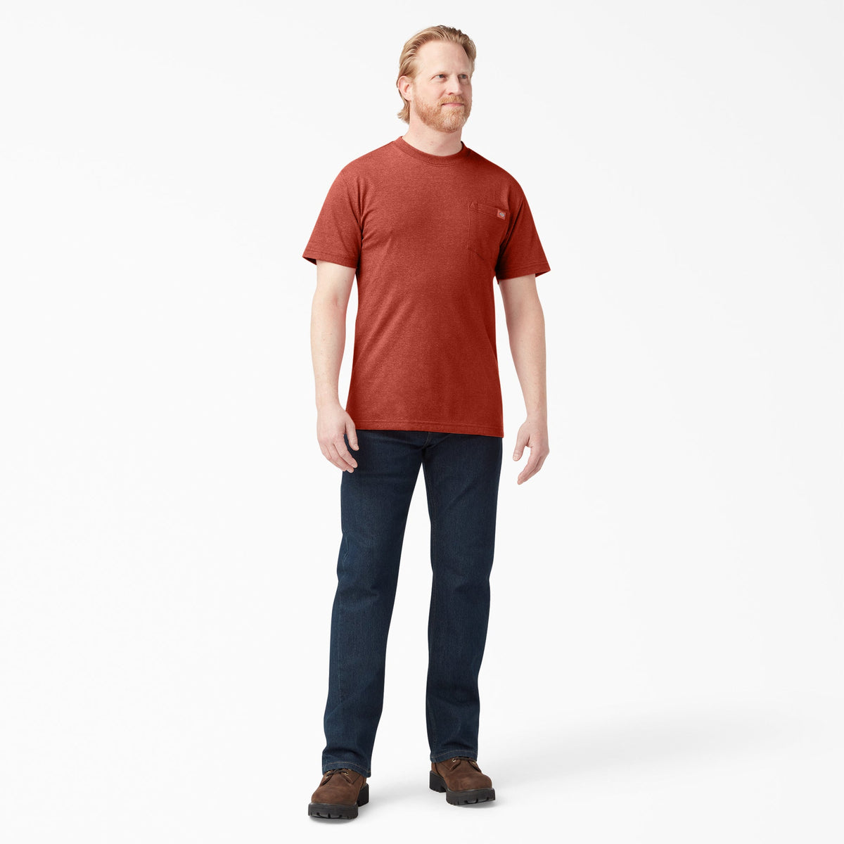 Heavyweight Heathered Short Sleeve Pocket T-Shirt - Rustic Red Heather (RRH)