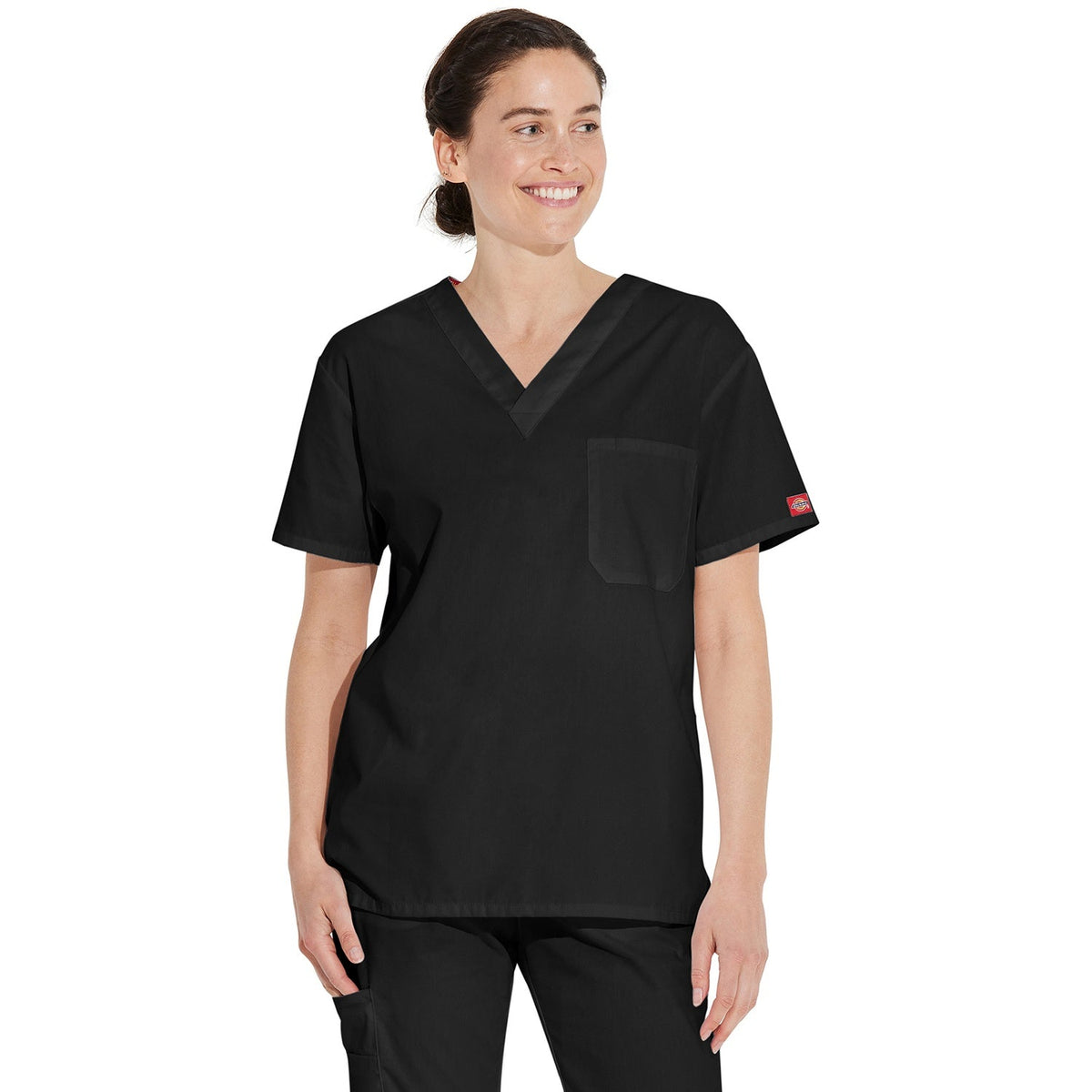 Unisex EDS Signature Tuckable V-Neck Scrub Top - Black (BLK)