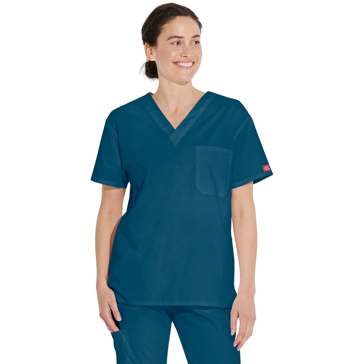 Unisex EDS Signature Tuckable V-Neck Scrub Top - Caribbean Blue (CRB)