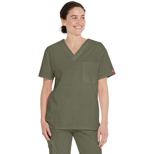 Unisex EDS Signature Tuckable V-Neck Scrub Top - OLIVE (OL9)