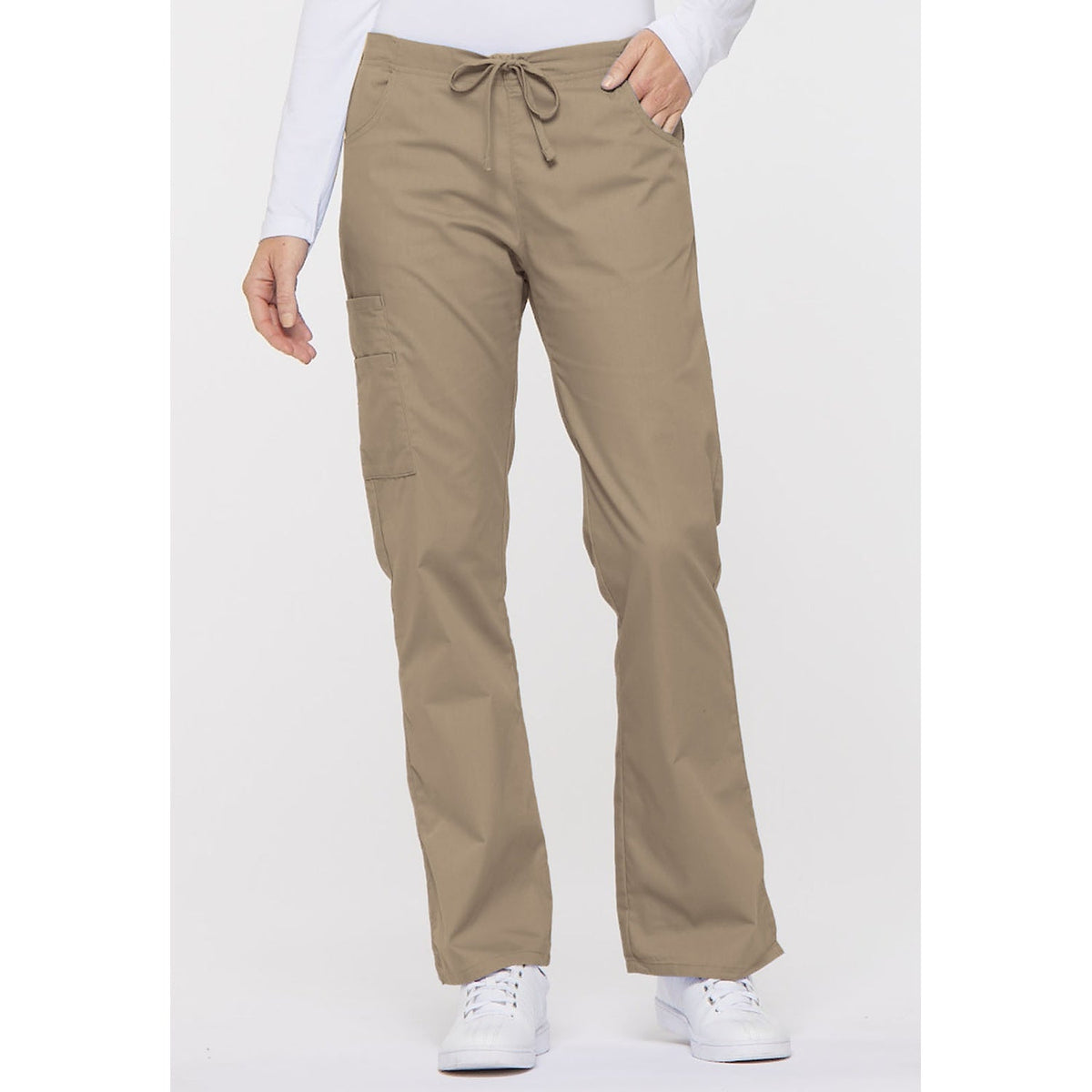 Women's EDS Signature Mid Rise Drawstring Cargo Scrub Pant - Khaki (KHA)