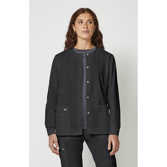 Women's EDS Signature Snap Front Warm-Up Scrub Jacket - Black (BLK)