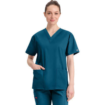 Women's EDS Signature V-Neck Scrub Top - Caribbean Blue (CRB)