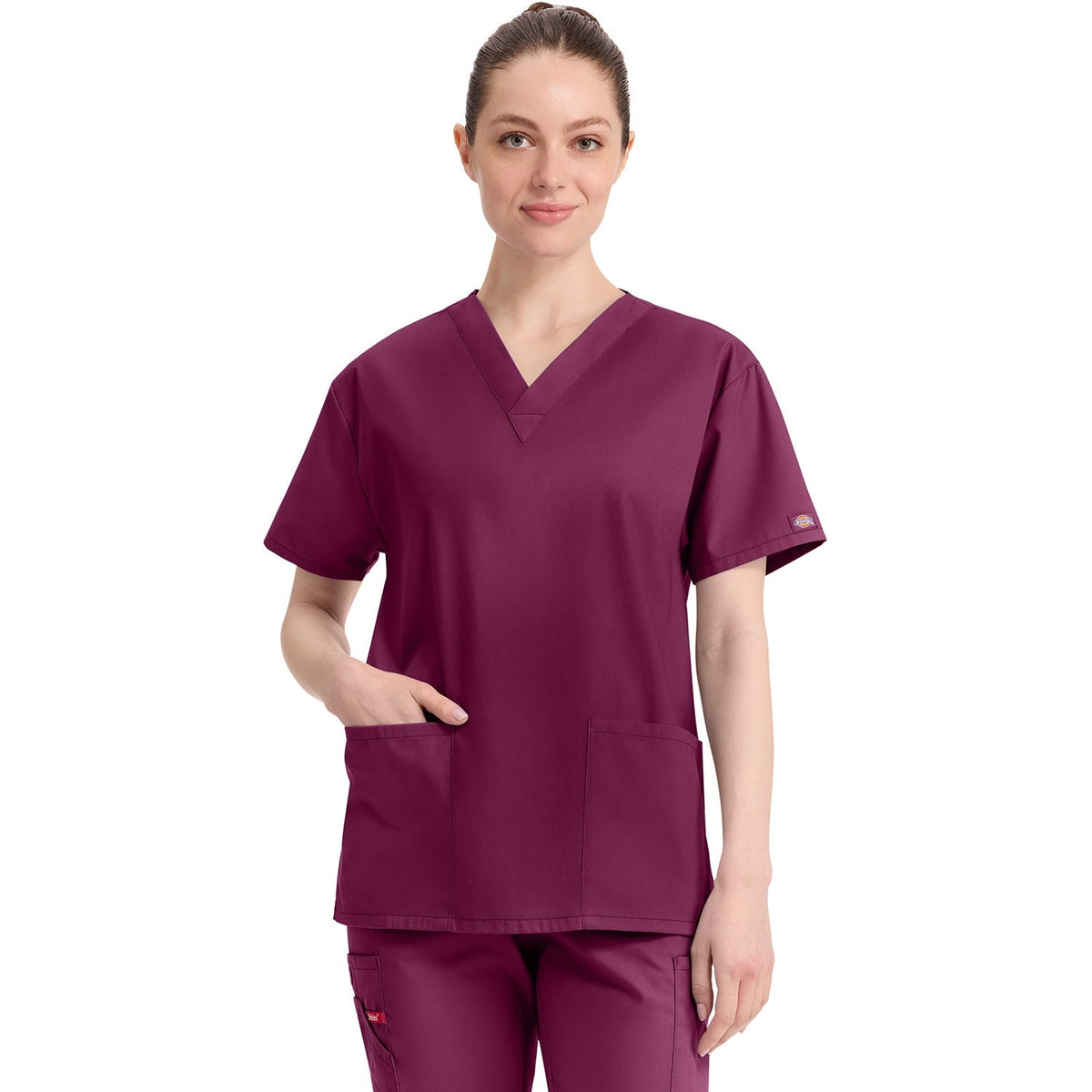 Women's EDS Signature V-Neck Scrub Top - Wine (WIN)