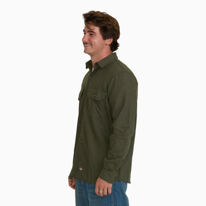 Long Sleeve Flannel Work Shirt - Moss Green (0MS)