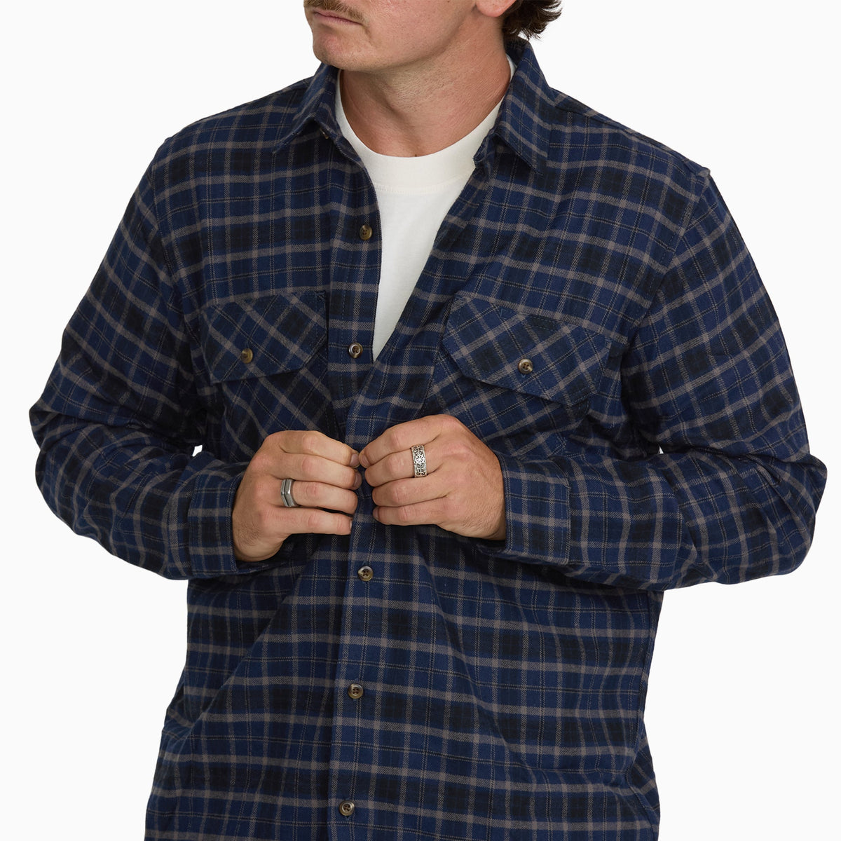 Long Sleeve Flannel Work Shirt - PEACOAT (A65)