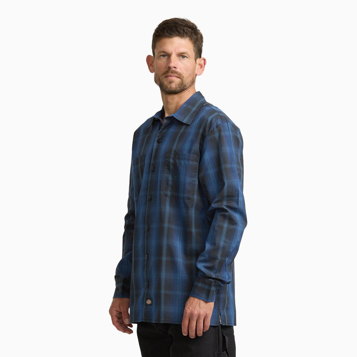 Long Sleeve Plaid Work Shirt - PEACOAT (A65)