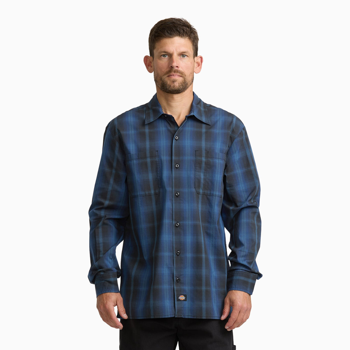 Long Sleeve Plaid Work Shirt - PEACOAT (A65)