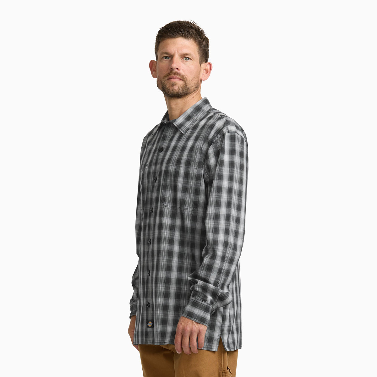 Long Sleeve Plaid Work Shirt - Black (BLK)