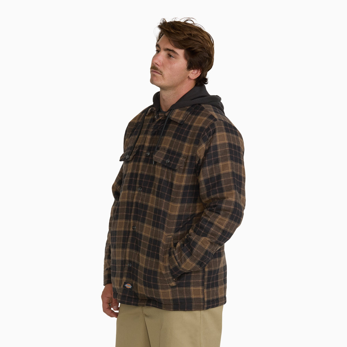 Insulated Hooded Plaid Shirt Jacket - TOBACCO (TB0)