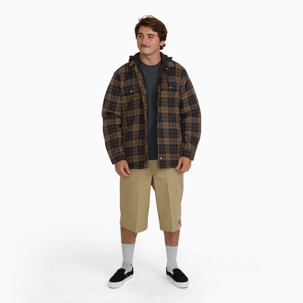 Insulated Hooded Plaid Shirt Jacket - TOBACCO (TB0)