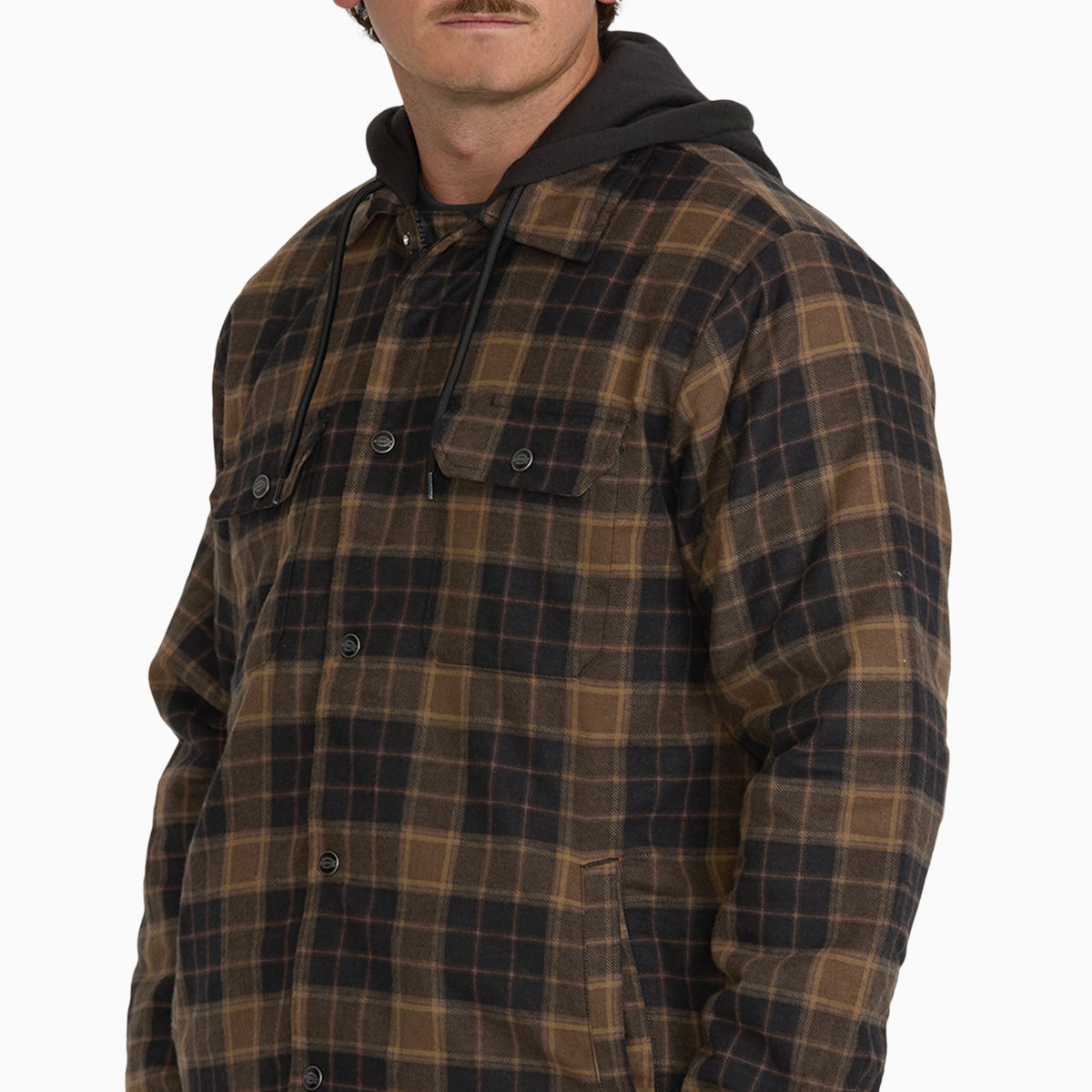 Insulated Hooded Plaid Shirt Jacket - TOBACCO (TB0)