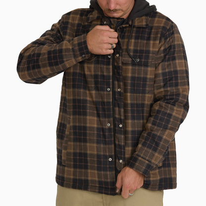 Insulated Hooded Plaid Shirt Jacket - TOBACCO (TB0)