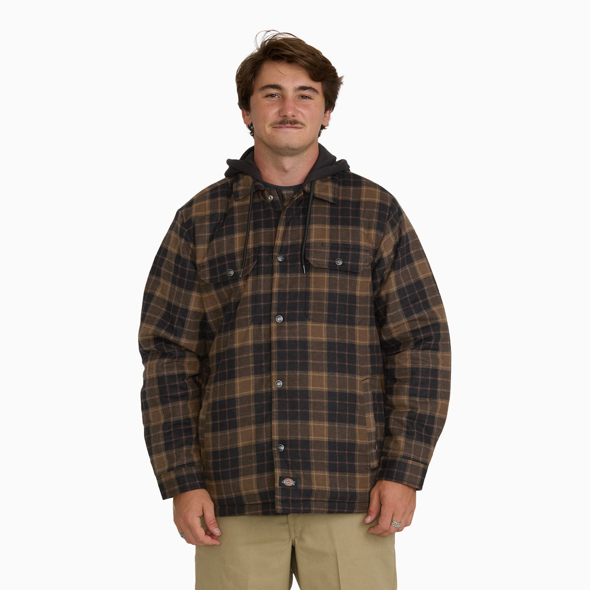 Insulated Hooded Plaid Shirt Jacket - TOBACCO (TB0)