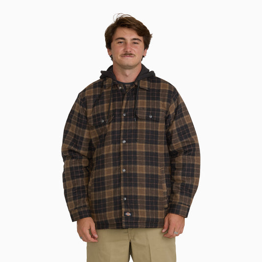 Insulated Hooded Plaid Shirt Jacket - TOBACCO (TB0)