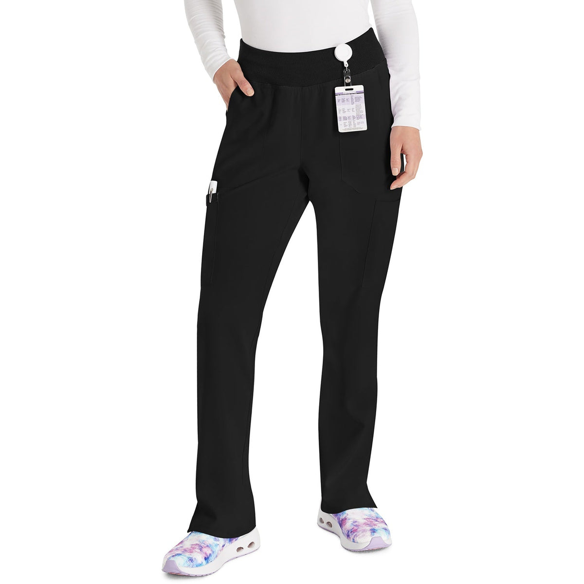 Women's EDS Essentials Natural Rise Tapered Leg Pull-On Scrub Pant - Black (BLK)