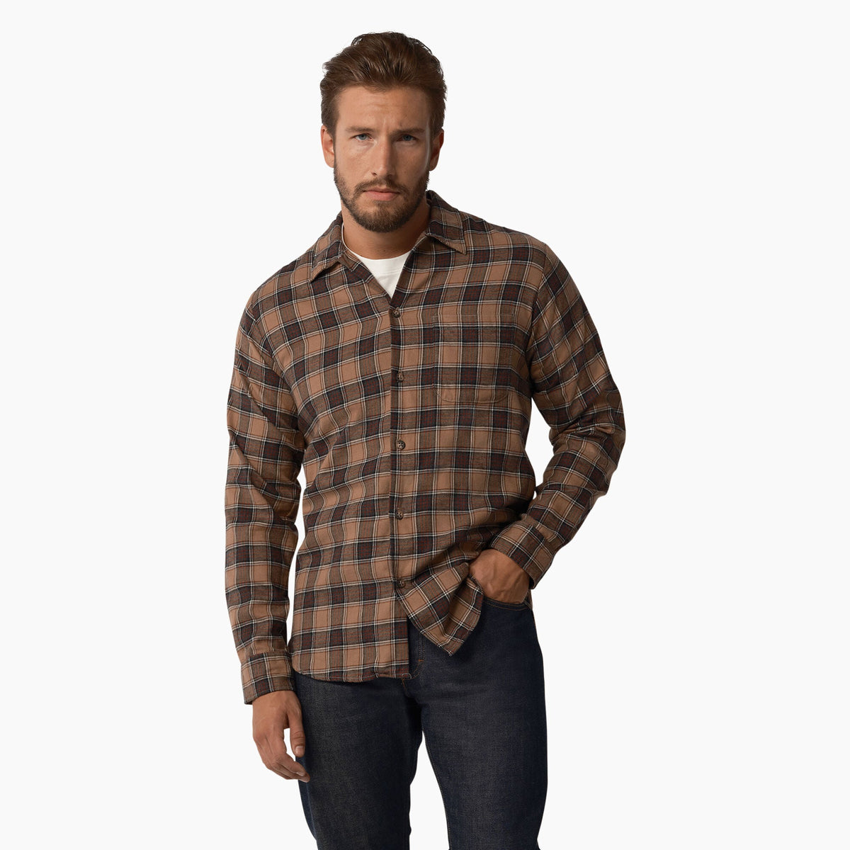 Dickies 1922 Long Sleeve Shirt - Rinsed Khaki and Gray Plaid (RXKY)
