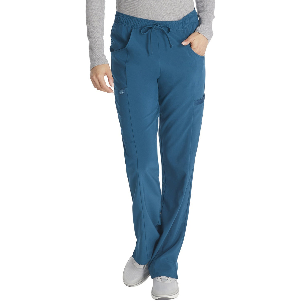 Women's EDS Essentials Mid Rise Straight Leg Drawstring Scrub Pant - Caribbean Blue (CRB)