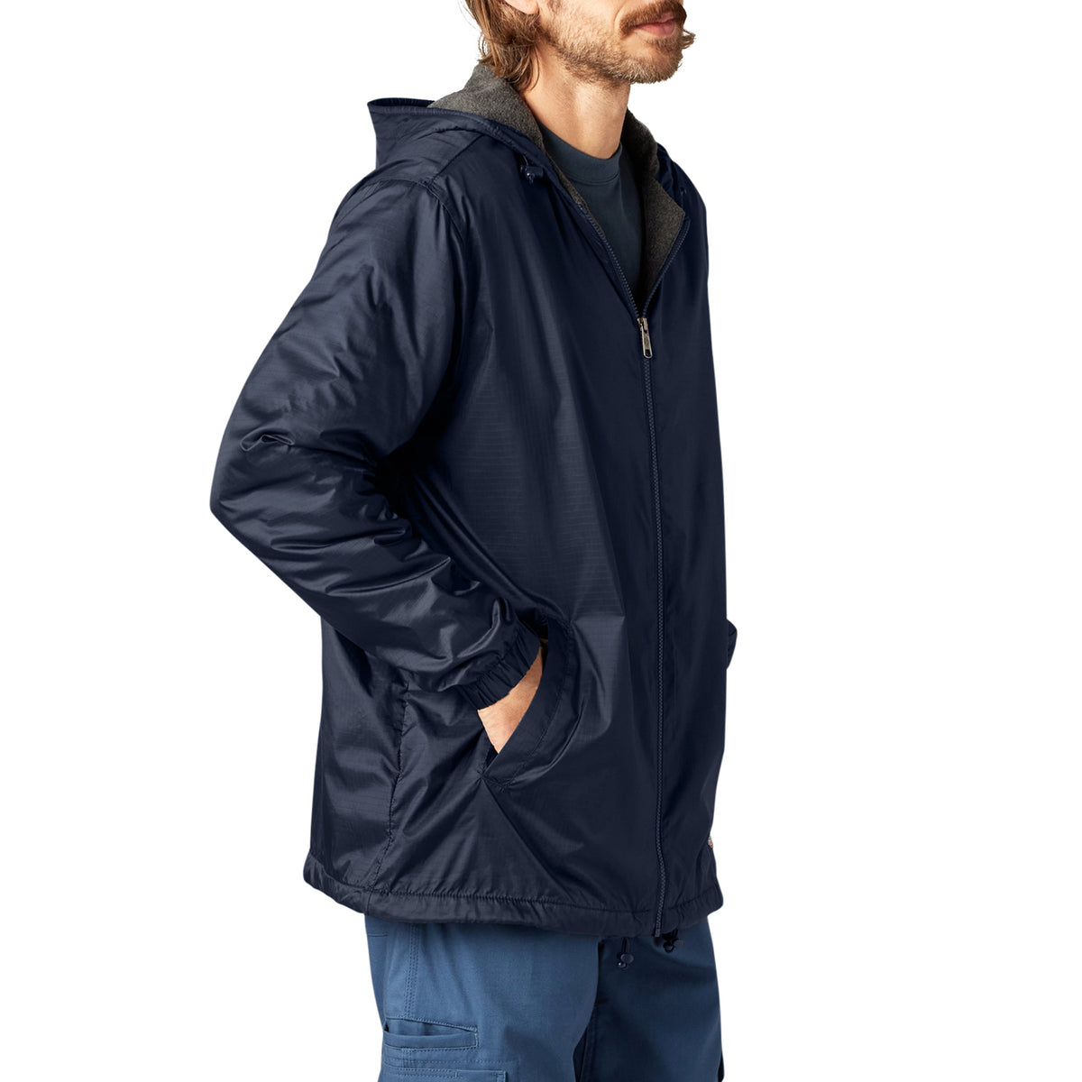 Fleece Lined Nylon Hooded Jacket - Dark Navy (DN)