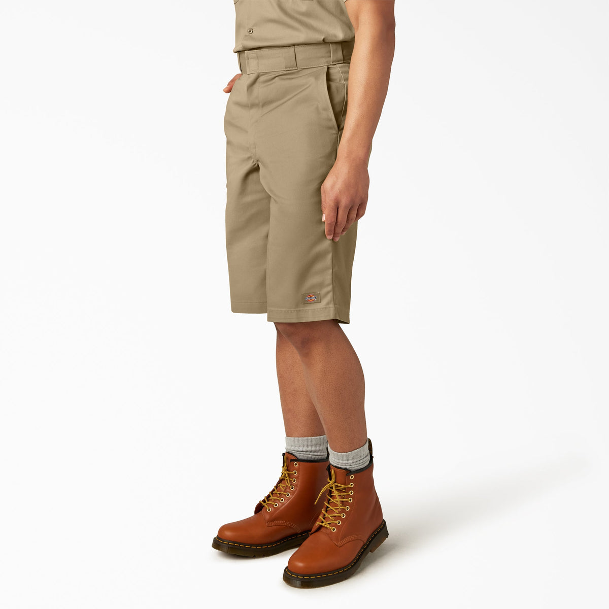 Loose Fit Flat Front Work Shorts, 13" - Khaki (KH)