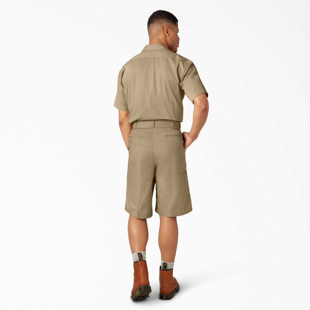 Loose Fit Flat Front Work Shorts, 13" - Khaki (KH)