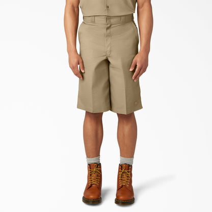 Loose Fit Flat Front Work Shorts, 13" - Khaki (KH)
