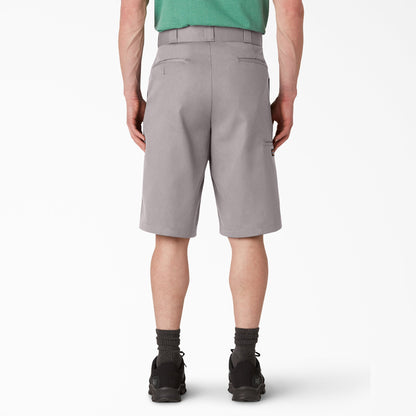 Loose Fit Flat Front Work Shorts, 13" - Silver (SV)