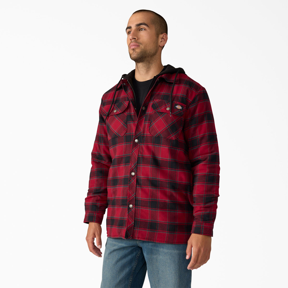 Water Repellent Flannel Hooded Shirt Jacket - Tibetan Red (K74)