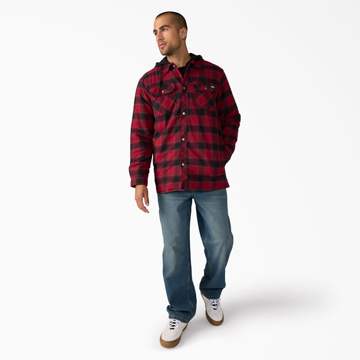 Water Repellent Flannel Hooded Shirt Jacket - Tibetan Red (K74)