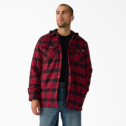 Water Repellent Flannel Hooded Shirt Jacket - Tibetan Red (K74)