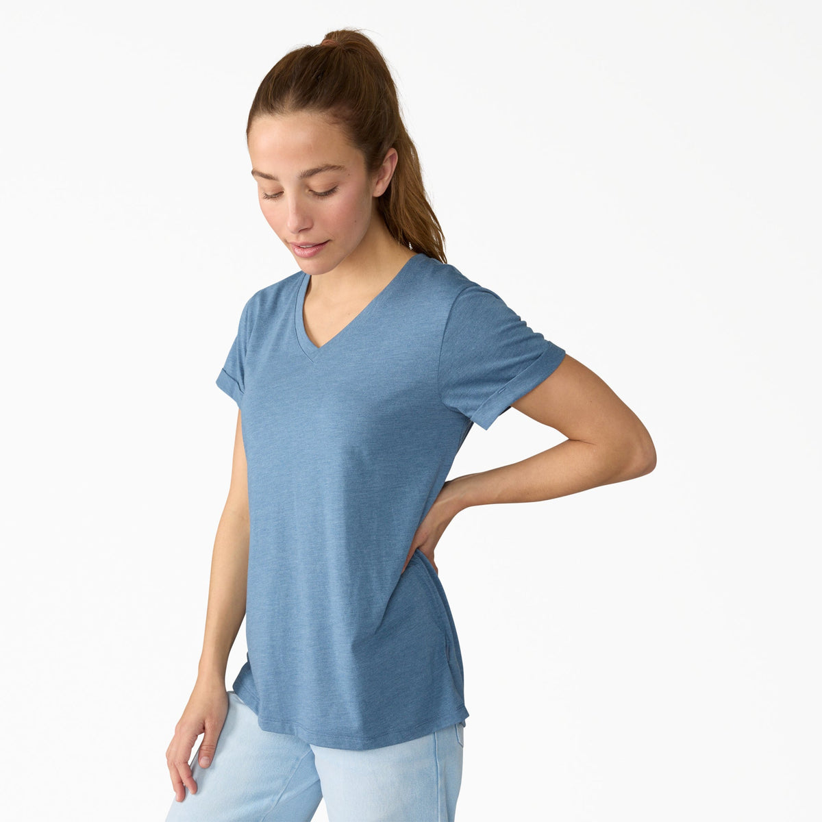 Women's Cooling Performance Short Sleeve V-Neck T-Shirt - Retro Indigo Heather (L51)