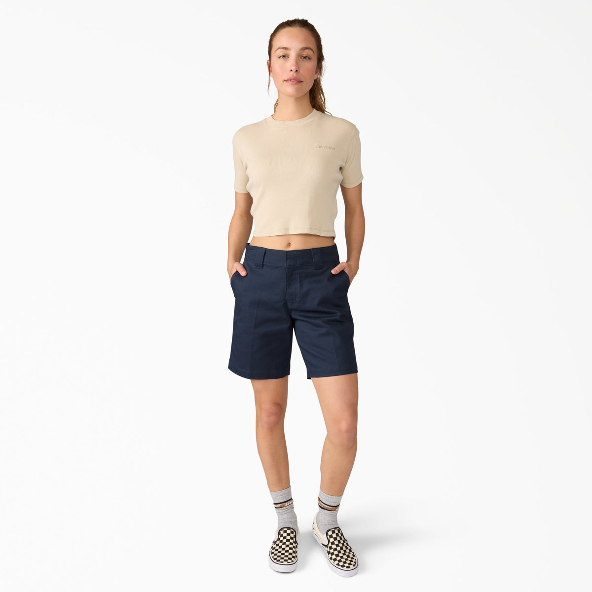 Women's Super Flex Flat Front Shorts, 9" - Dark Navy (0DN)