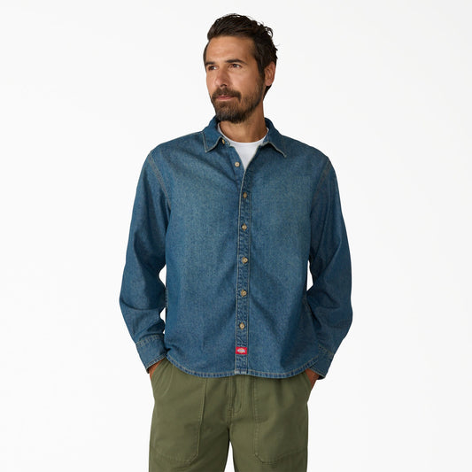 Lightweight Long Sleeve Denim Shirt - Khaki Tinted Blue (L23)