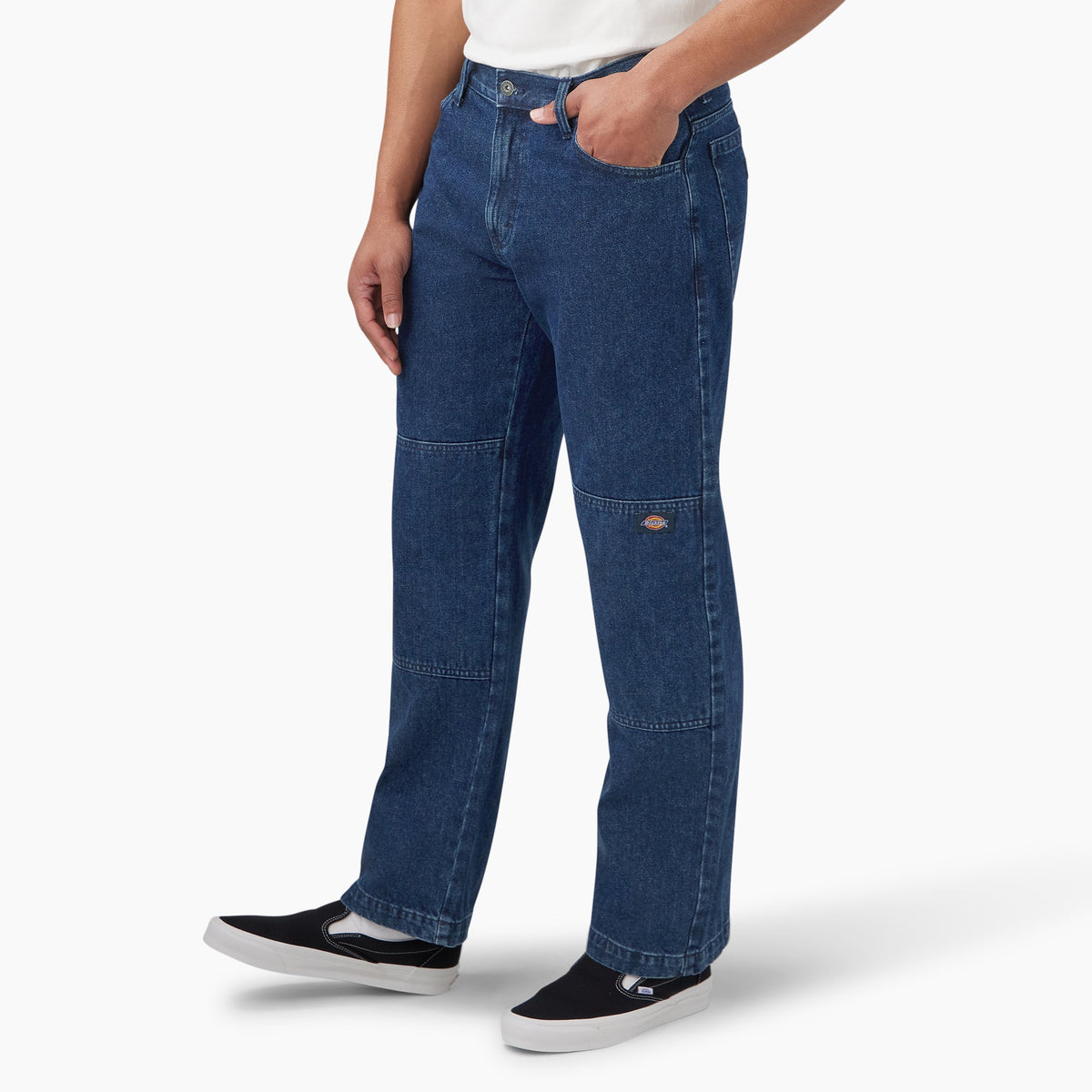 Loose Fit Double Knee Jeans - Stonewashed Indigo Blue (SNB)