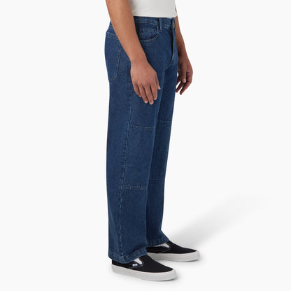 Loose Fit Double Knee Jeans - Stonewashed Indigo Blue (SNB)