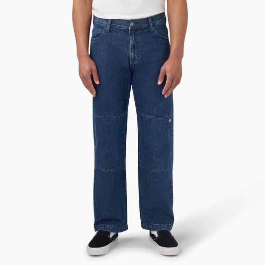 Loose Fit Double Knee Jeans - Stonewashed Indigo Blue (SNB)