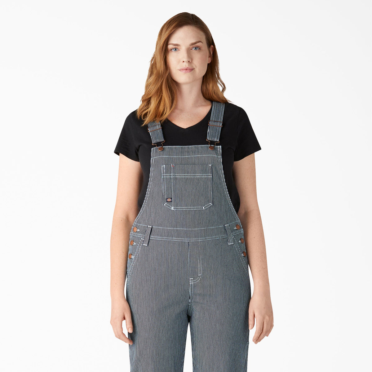 Women's Hickory Stripe Boyfriend Fit Bib Overalls - Stonewashed Hickory Stripe (SHS)