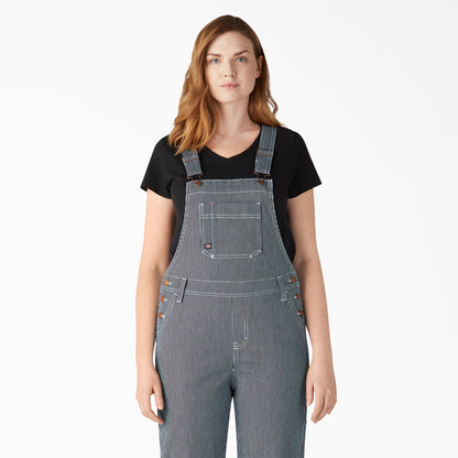 Women's Hickory Stripe Boyfriend Fit Bib Overalls - Stonewashed Hickory Stripe (SHS)