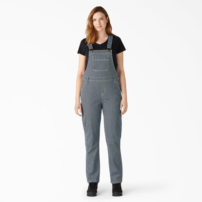 Women's Hickory Stripe Boyfriend Fit Bib Overalls - Stonewashed Hickory Stripe (SHS)